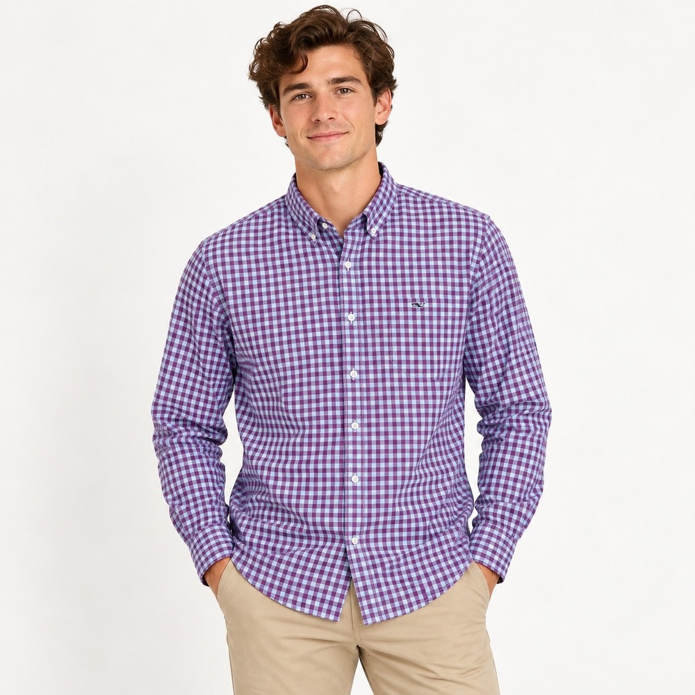 Vineyard Vines Mens XL Slim Fit Tucker Shirt Purple Blue Gingham Button Down